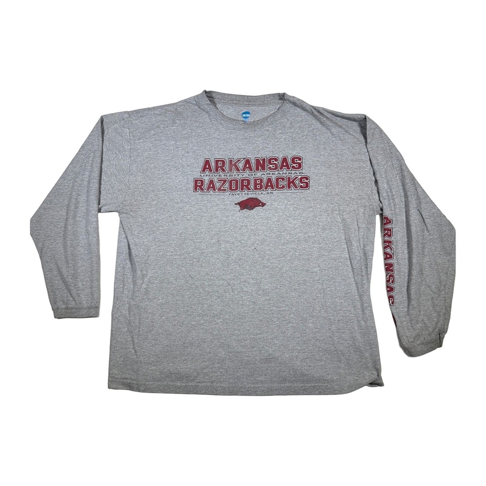 NCAA Arkansas Razorbacks Long‎ Sleeve T Shirt Gray 2XL Cotton Blend Arkansas